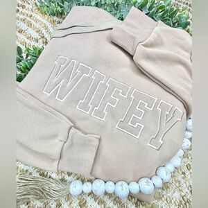 New WIFEY Sweatshirt | Embroidered Hoodie | Neutral | Women's | Medium | Gift